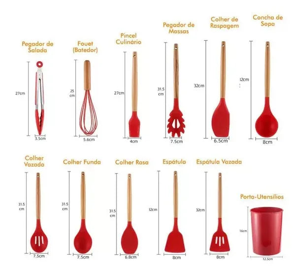 Kit 11 Peças Utensílios de Cozinha Silicone